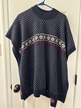 Draper James Navy Poncho with Red & White Fair Isle Pattern
